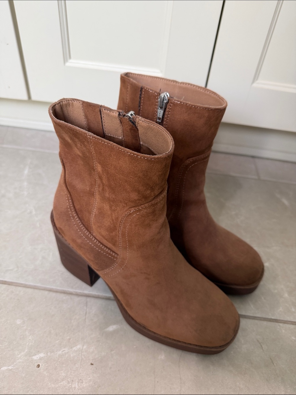 Universal Thread Tan Suede Ankle Boots with Block Heel